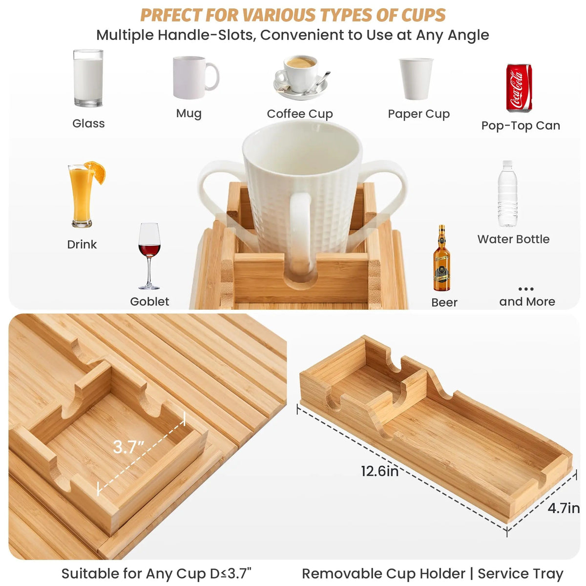 Velmesta Bamboo Sofa Arm Tray with Cup Holder view 2