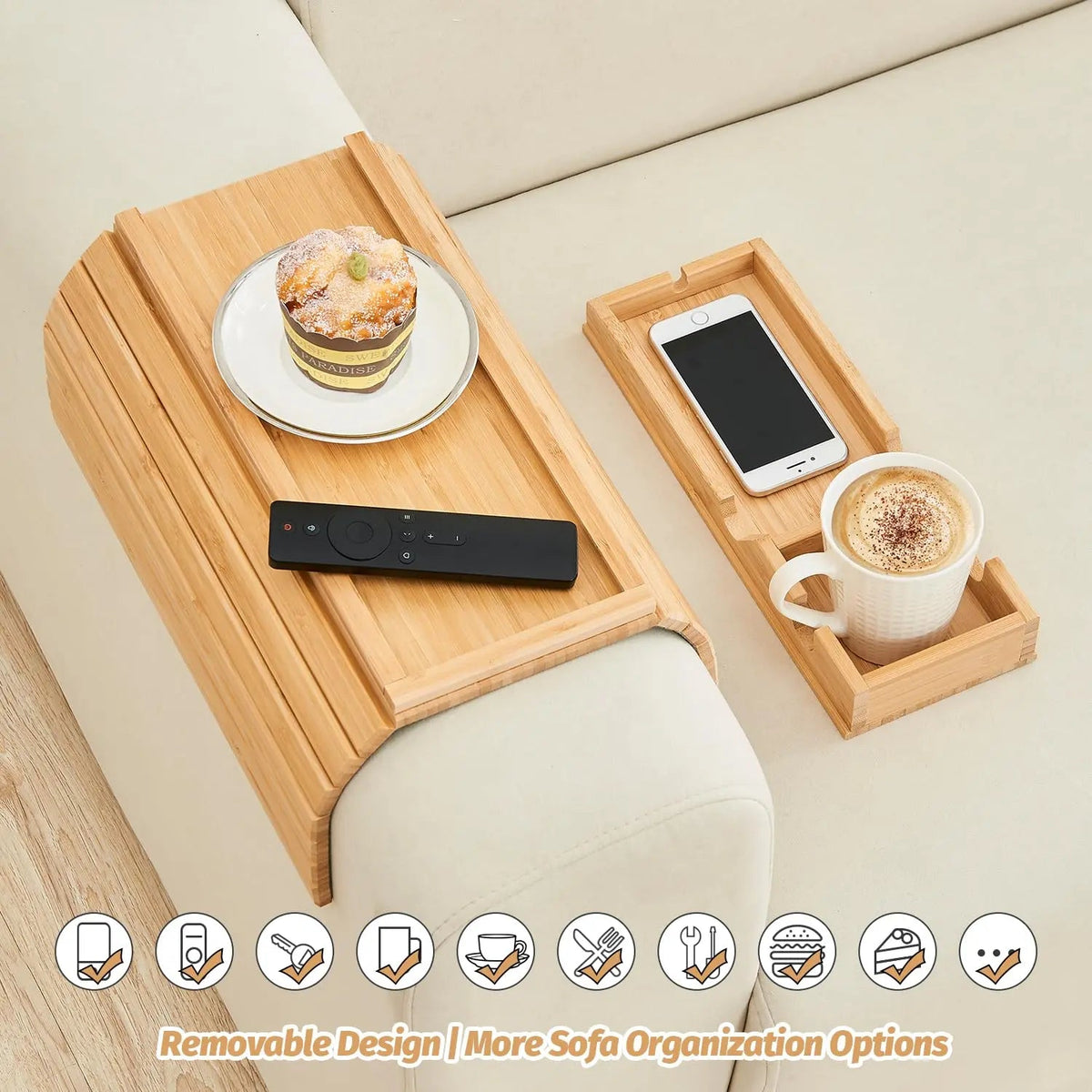Velmesta Bamboo Sofa Arm Tray with Cup Holder view 6