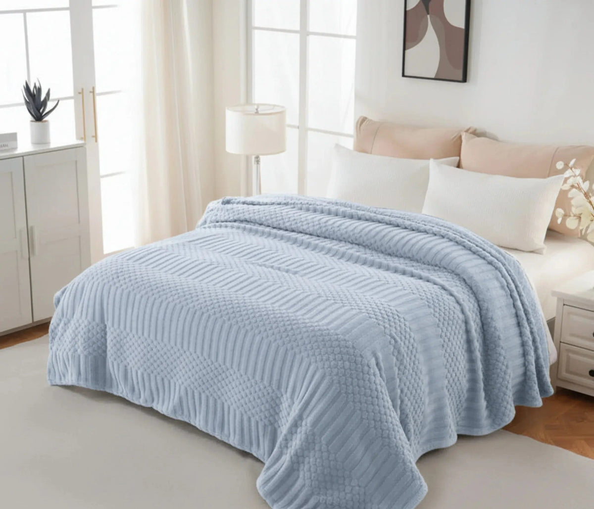 Velmesta Plush Fleece Throw Blanket in Light Blue